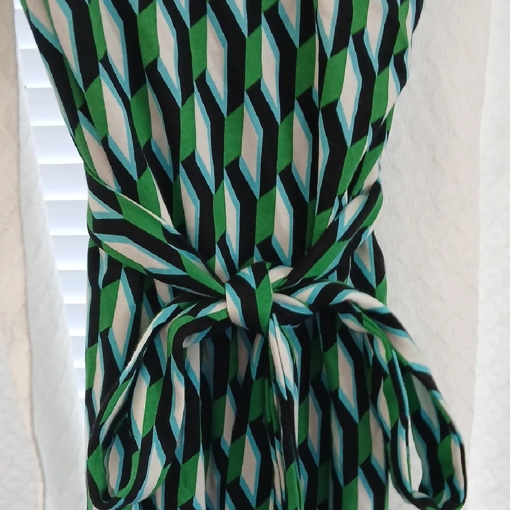 Diane Von Furstenberg Green Geometric Wrap 3/4 Sleeve Dress XS - Picture 7 of 8